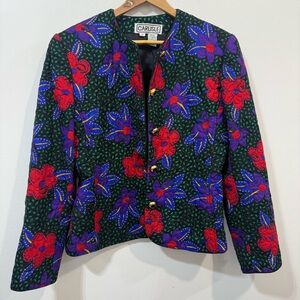 Carlisle Vintage Floral Wool Silk Blend Quilted Winter Blazer Jacket Size 14